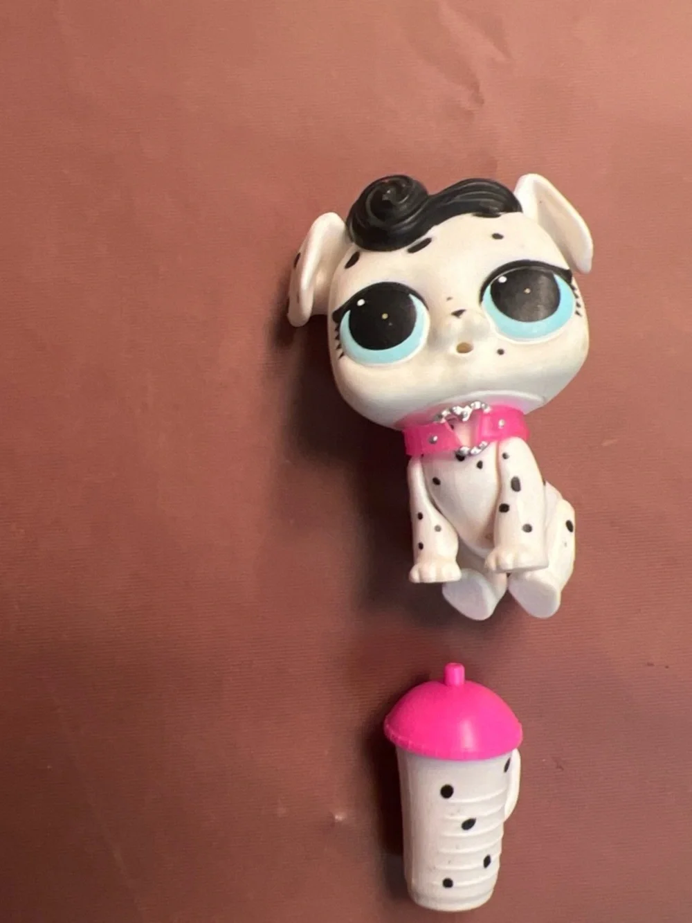 Littlest Pet Shop White and Blue Spotty Puppy Figures with Pink and Red Cups